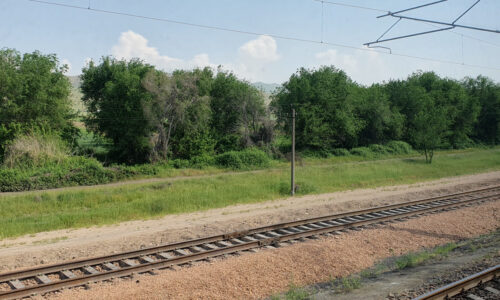 Train traveling through Uzbekistan