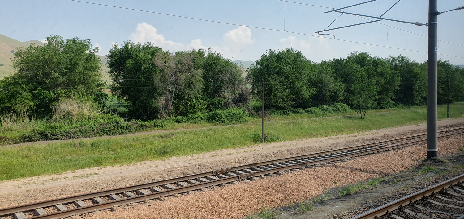 Train traveling through Uzbekistan